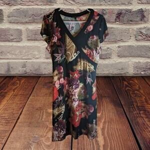 Aimee D Medium petite short sleeve polyester blend stretch floral spring dress